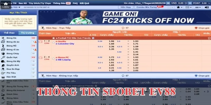 Thông tin chung về sảnh Sbobet EV88